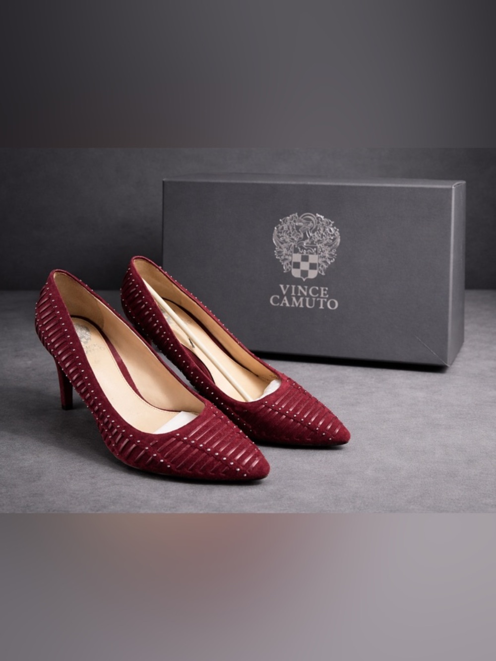 Vince Camuto “Hally” Studded Cutout Pumps – Burgundy – Women’s Size 8M